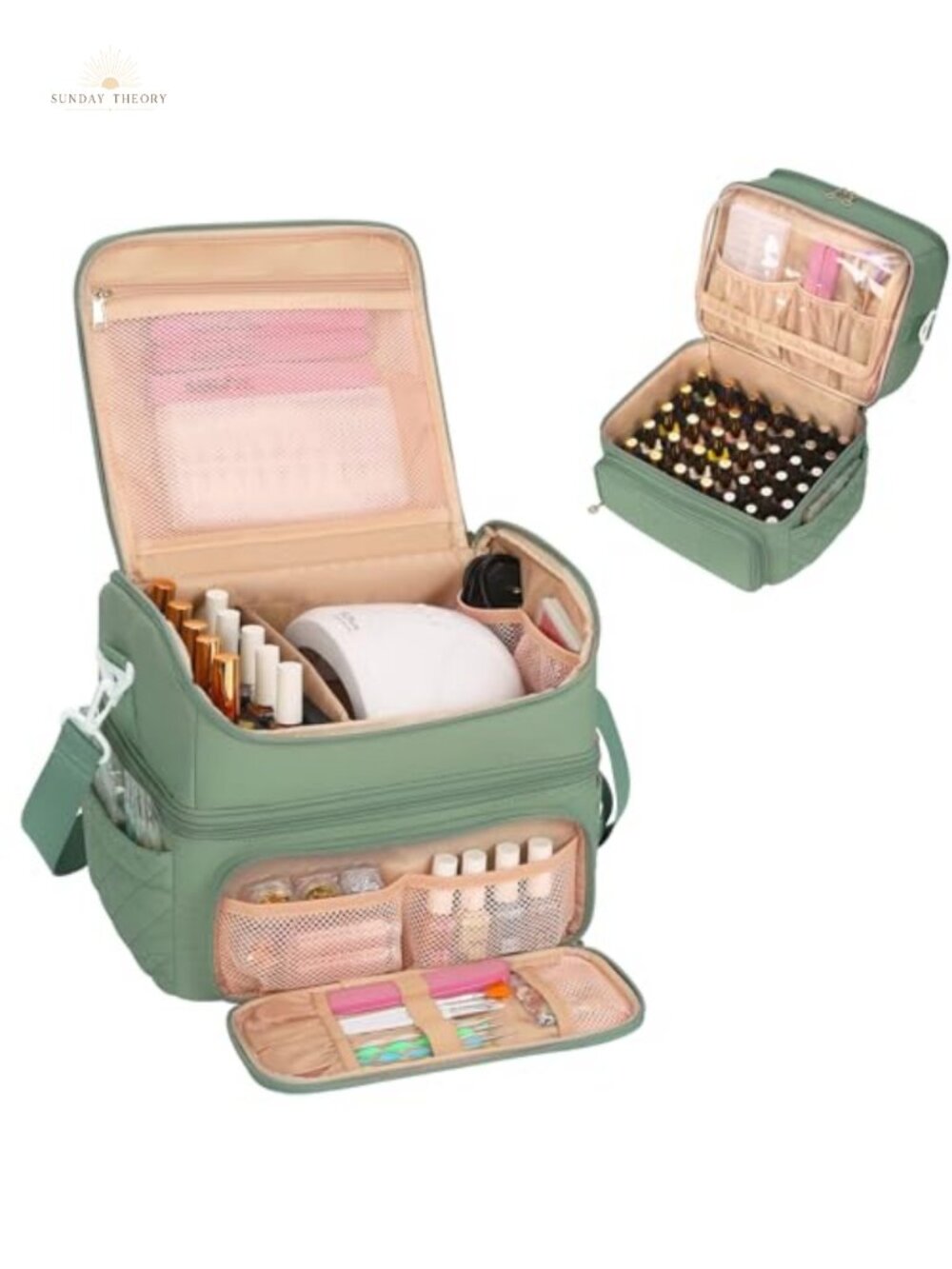 Nail Polish Organizer Bag - Holds 48 Bottles & Full Size Nail Lamp, Double
